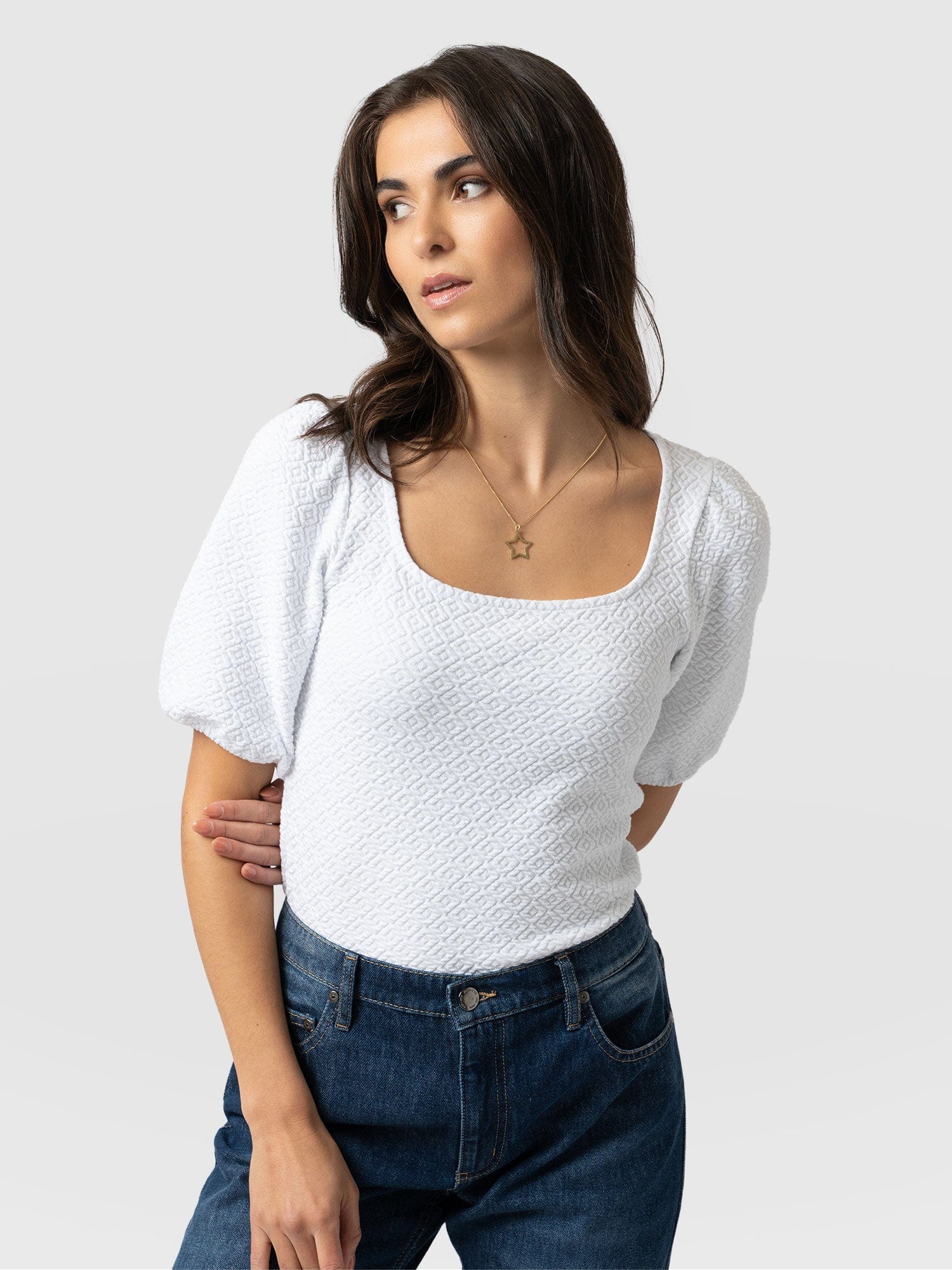 Olivia Puff Sleeve Tee White - Women's T-shirts | Saint + Sofia® EU